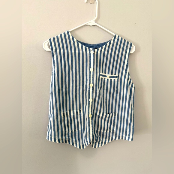 VTG Liz Claiborne Liz Wear Striped Button Up Blouse Tank Top Blue White Size S M - Picture 1 of 7